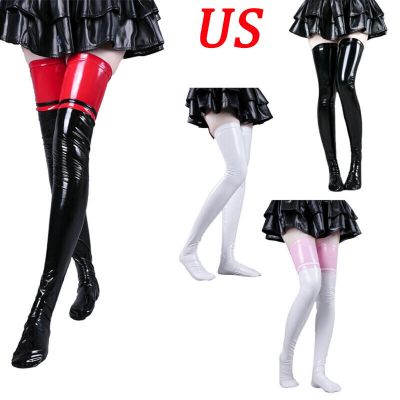 US Women Patent Leather Thigh High Stockings Skinny Long Socks Clubwear Costume