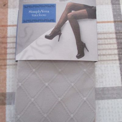 Vera Wang Control Top Tights Dotted Grid Sheer Size 2 Drizzle Gray