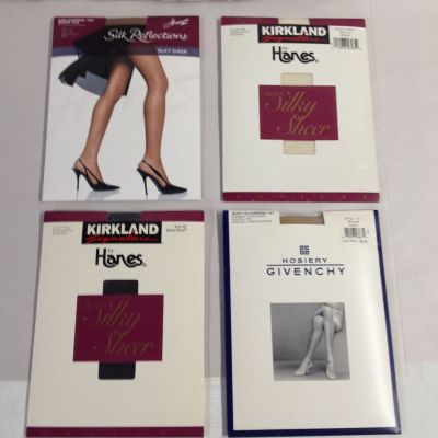 4 PACKAGES Pantyhose - SIZE E & EF - Assorted Colors - Hanes, Givenchy - NEW