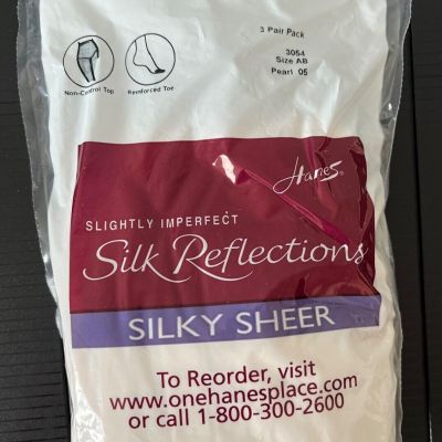 Hanes Slightly Imperfect Silk Reflections Pantyhose 3 Pack, Pearl, Size AB
