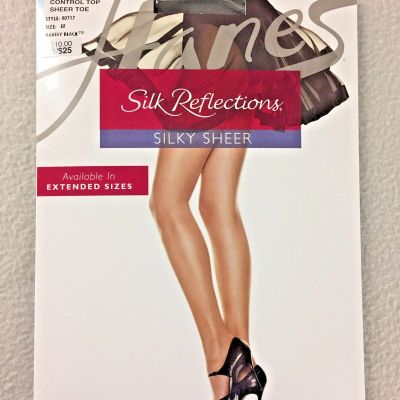 Hanes Silk Reflections Pantyhose 717 Control Top Sheer Toe Barely Black Size E-F