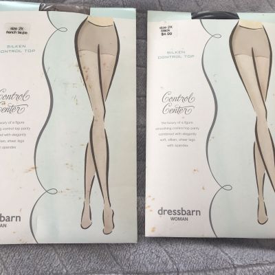 Dress Barn Pantyhose Lot Of 2 Size 2x French Taupe, Black