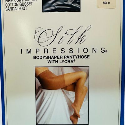 Silk Impressions Bodyshaper Long-Line Off Black Pantyhose With Lycra Sz D NOS