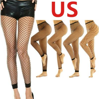 US_Sexy Women Footless Leggings Stockings High Waist Fishnet See-through Pants