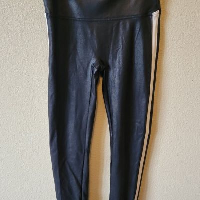 Spanx faux leather leggings Medium  Black With Side White Stripe