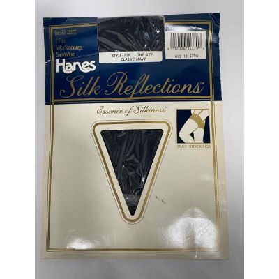 Hanes Silk Reflections stockings 726 sandal foot Classic Navy Women size 8.5-11