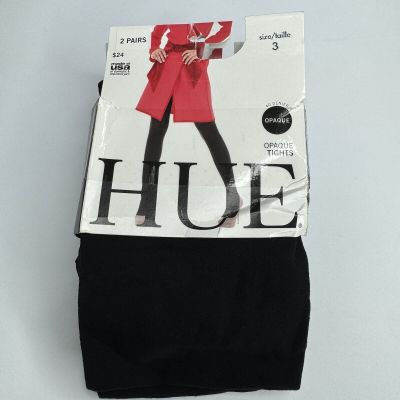 Hue 2 Pair Pack Opaque Control Top Tights New Size 3 Black Fits 165-200 Lbs