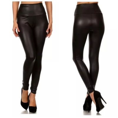 Matte Faux Leather Comfort Waist Slimming Leggings Size Medium Large 7-11