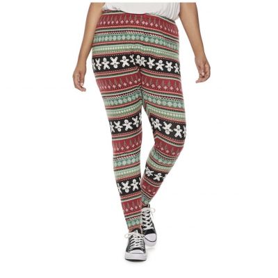 Juniors So Plus Size Hatchi Holiday Leggings Black Red Gingerbread Plus Size 1X