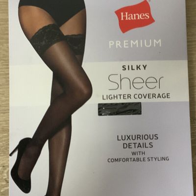 ???? Hanes Premium Women's Silky Sheer Thigh Highs - Black, Small NEW