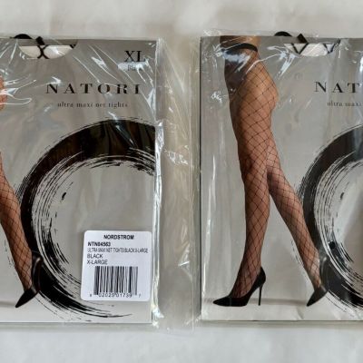Nordstrom 2 Pair Natori Xl Black Fishnet New NIP Stockings Tights Goth Costume