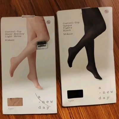 Lot of 2 A New Day Tights Sheer Control Top Hosiery Stockings 1X 2X Black Light