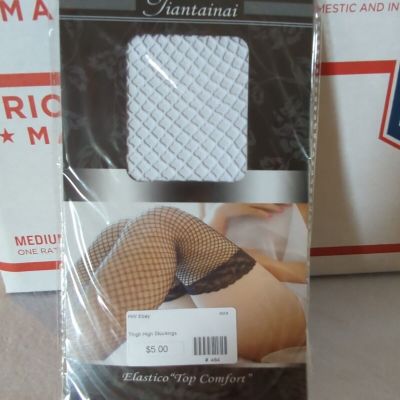 White Fishnet Pink Fishnet Thigh-High Tights Stockings Hosiery Pantyhose (L10)