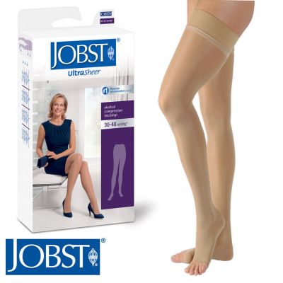 Jobst Womens UltraSheer Thigh Compression Stockings 30-40 mmhg Supports Dot Band