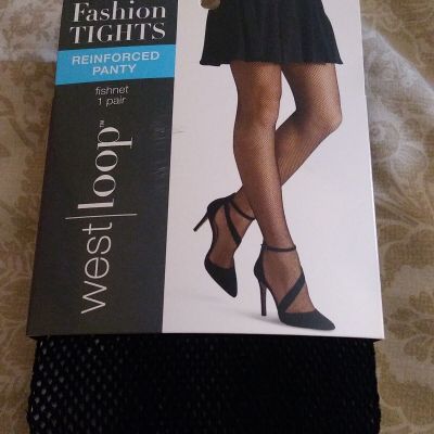 NEW West Loop Women's Ladies Black Reinforced Panty Fashion Tights Fishnet M/L