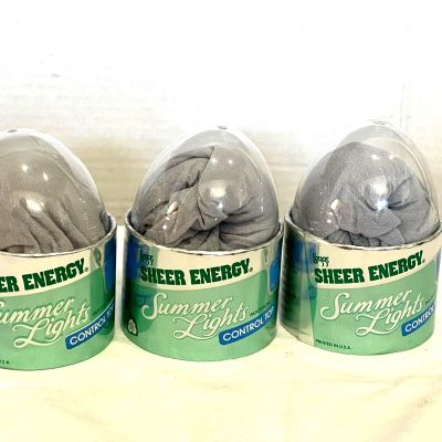 Lot of 3 Vintage Leggs Sheer Energy Summer Lights Size B in Egg Soft Gray NEW
