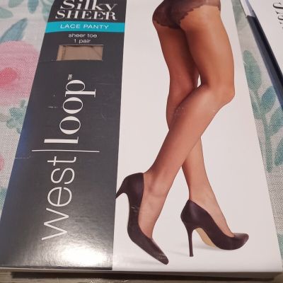West Loop LUXE Silky Sheer Lace Panty Pantyhose In Bare Bisque Size C