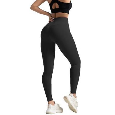 Women's Leggings High Waist Yoga Pants No See Through Workout Gym Small Black