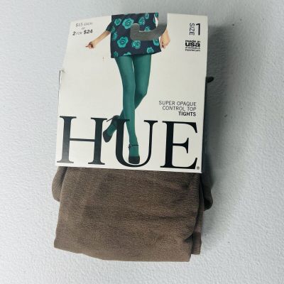 NWT Hue Super Opaque Control Top Tights Size 1 Twig Brown 1 Pair Pack New