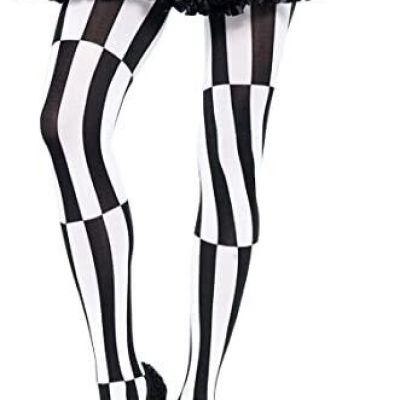 LEG AVENUE Woven Opaque Striped Optical Illusion Harlequin Tights Black White