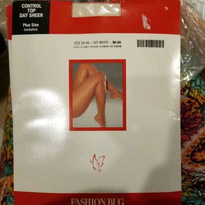 Discontinued Fashion Bug Sandaltoe Sheer Pantyhose Off White 3X 4X up to 275 H4