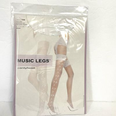 Music Leg Lycra Sheer Pantyhose with Feux Garter  Stockings - 100-175 Lbs