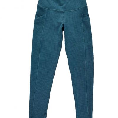 Prana Becksa 7/8 Legging Size XS High Waisted Rib Knit Side Pockets Jade Green