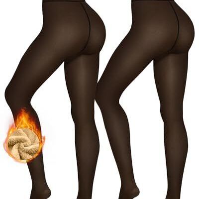 Womens 2 Pairs Fleece Lined Tights Large-X-Large 2 Pairs Black 200+300g