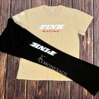 VS PINK Cmapus SS Tee Taupe Racer NASCAR Ultimate Workout Flare Legging M/L