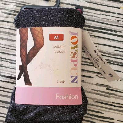 Joyspun Fashion Tights Women's Medium 2-Pair Black Grunge Plum New