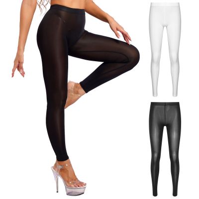 US Women's Skinny Active Pants Shiny Oil Transparent Bottoms Bodycon Sexy Tights