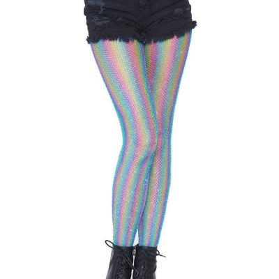 Women's, Colored Lurex Shimmer Rainbow Striped Fishnet Tights Leg Avenue 9308
