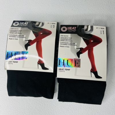 HUE Womens StyleTech Opaque Tights with Heat Temp U14995 Black 2 Pairs Size 1
