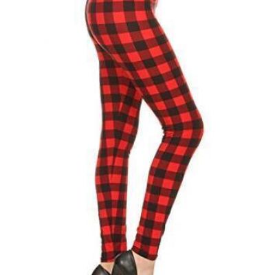 High Waisted Checkered & Animal Print One Size Plus Full Length Red Gingham