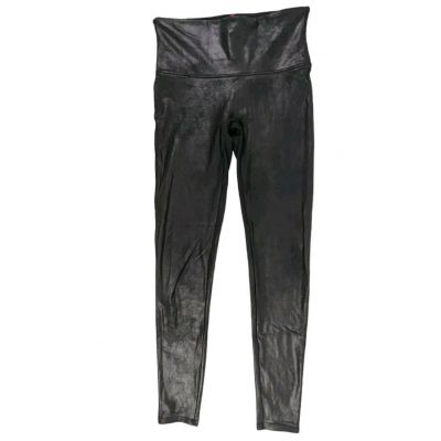 SPANX Black Faux Leather Leggings Women’s Large L Black Shapewear Shiny Stretch