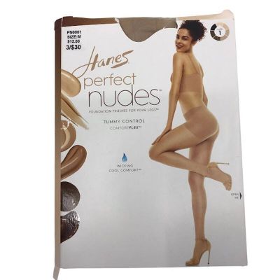 Hanes Perfect Nudes Pantyhose M Tummy Control Wicking Transparent Nude-1 PN0001