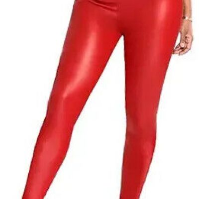 Faux Leather Leggings for Women Stretchy Medium #2 Basic Shiny Red (No Fleece)