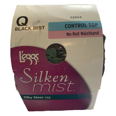 Leggs Silken Mist Black Control Top Tights Size Q/Large NWT