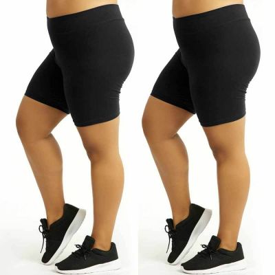 Set of 2 Women's Plus Size Cotton Stretch Legging Shorts Ideal for Exercise Yo