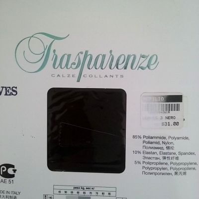 New Traspsarenze Leaves Patterned Tights Black Pantyhose Size M