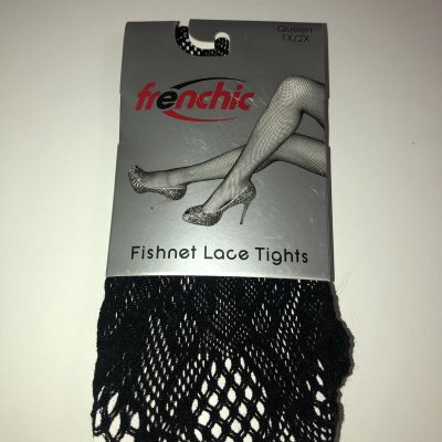 Frenchic Fishnet Womens Lace Tights Queen 1X/2X Black NEW