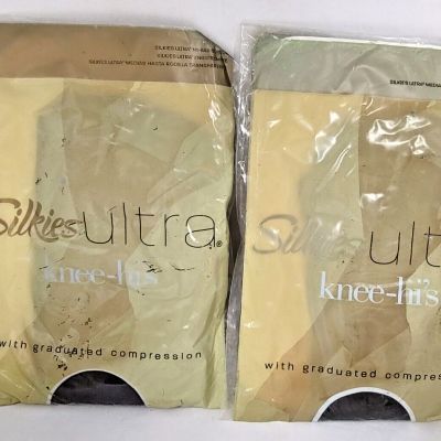 Silkies Ultra Knee-Hi Regular Barely Black Lot of 2 Knee-Highs Compression