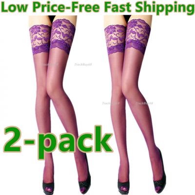 2Pairs Women Stocking Thigh-Highs Over The Knee Sock Top Lace Pantyhose Hosiery