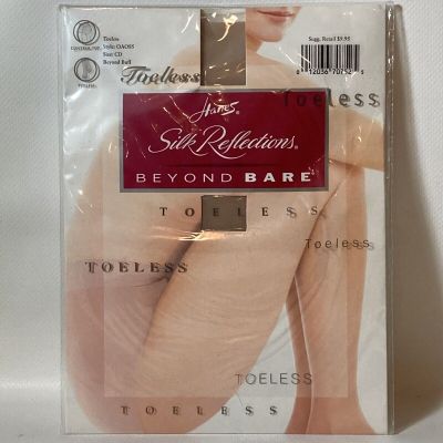 VTG Toeless Pantyhose Hanes Silk Reflections Beyond Bare Buff CD Control Top NOS
