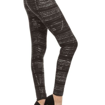 White Line Abstract Print Legging Fitted Style High Waist Black One Size