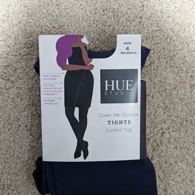 NWT Hue Studios Woman's Opaque Tights Black Size 4