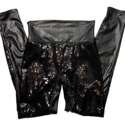 SPANX Faux Leather Sequin Black High Waisted Leggings Size Small Holiday Festive