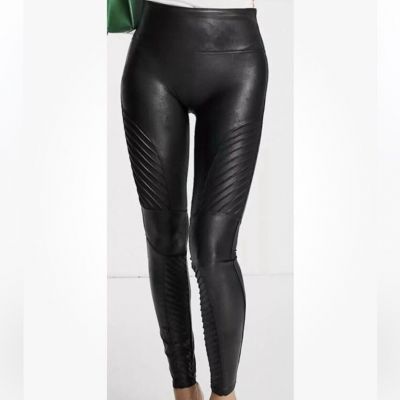 Women's SPANX Faux Leather Black MOTO Leggings 20136R SZ Small