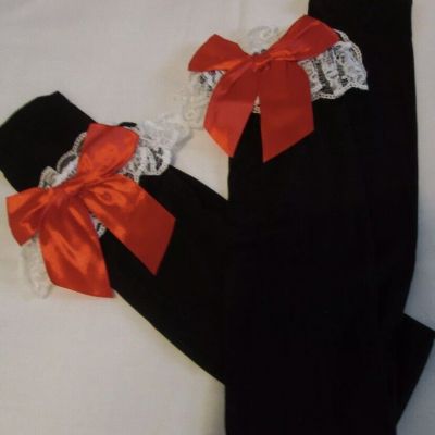 Over the Knee High Stockings Socks satin bows Halloween costume school girl maid