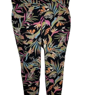 Terra & Sky Leggings Tropical Bright Colorful  1X Faux Button Front Back Pockets